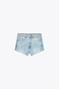 SHORT MINI EN DENIM TRF TAILLE MOYENNE DÉCHIRÉ