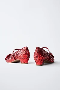 SEQUIN BOW HEELED SHOES