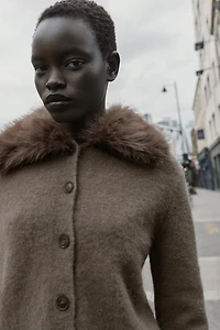 CARDIGAN WITH FAUX FUR LAPEL