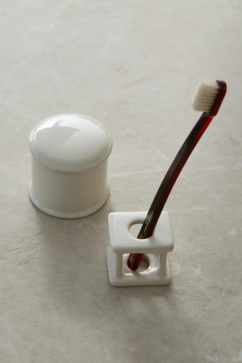 WHITE CERAMIC TOOTHBRUSH HOLDER