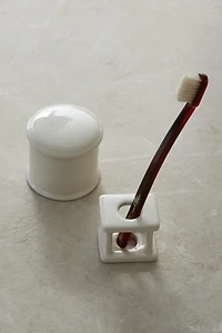 WHITE CERAMIC TOOTHBRUSH HOLDER