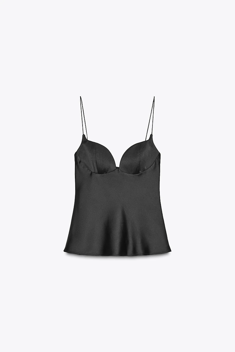 SATIN EFFECT SWEETHEART NECKLINE TOP