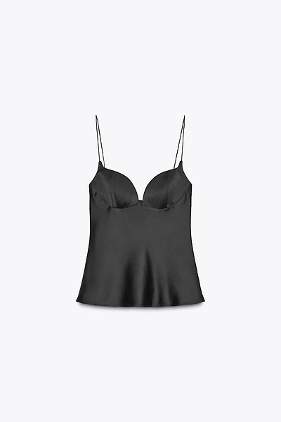 SATIN EFFECT SWEETHEART NECKLINE TOP