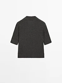 Wool blend cable-knit polo shirt