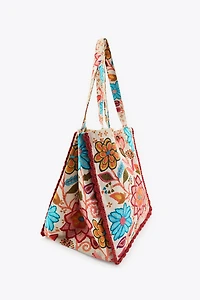 EMBROIDERED FLORAL PRINT MAXI BAG