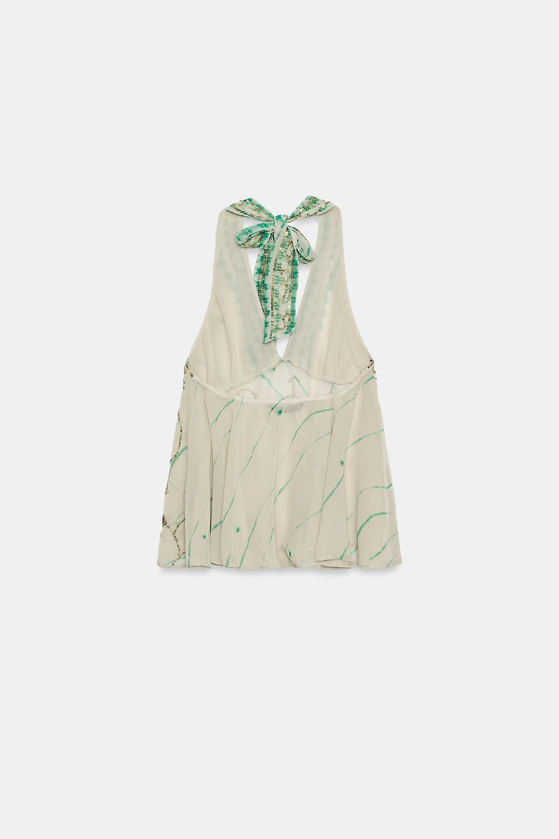 TOP HALTER IMPRIMÉ BRODÉ