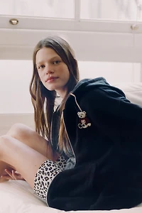 EMBROIDERED BEAR ZIP SWEATSHIRT