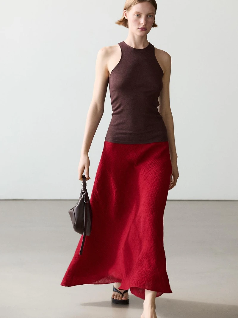 100% linen flounce midi skirt