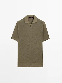 Cutwork V-neck polo shirt