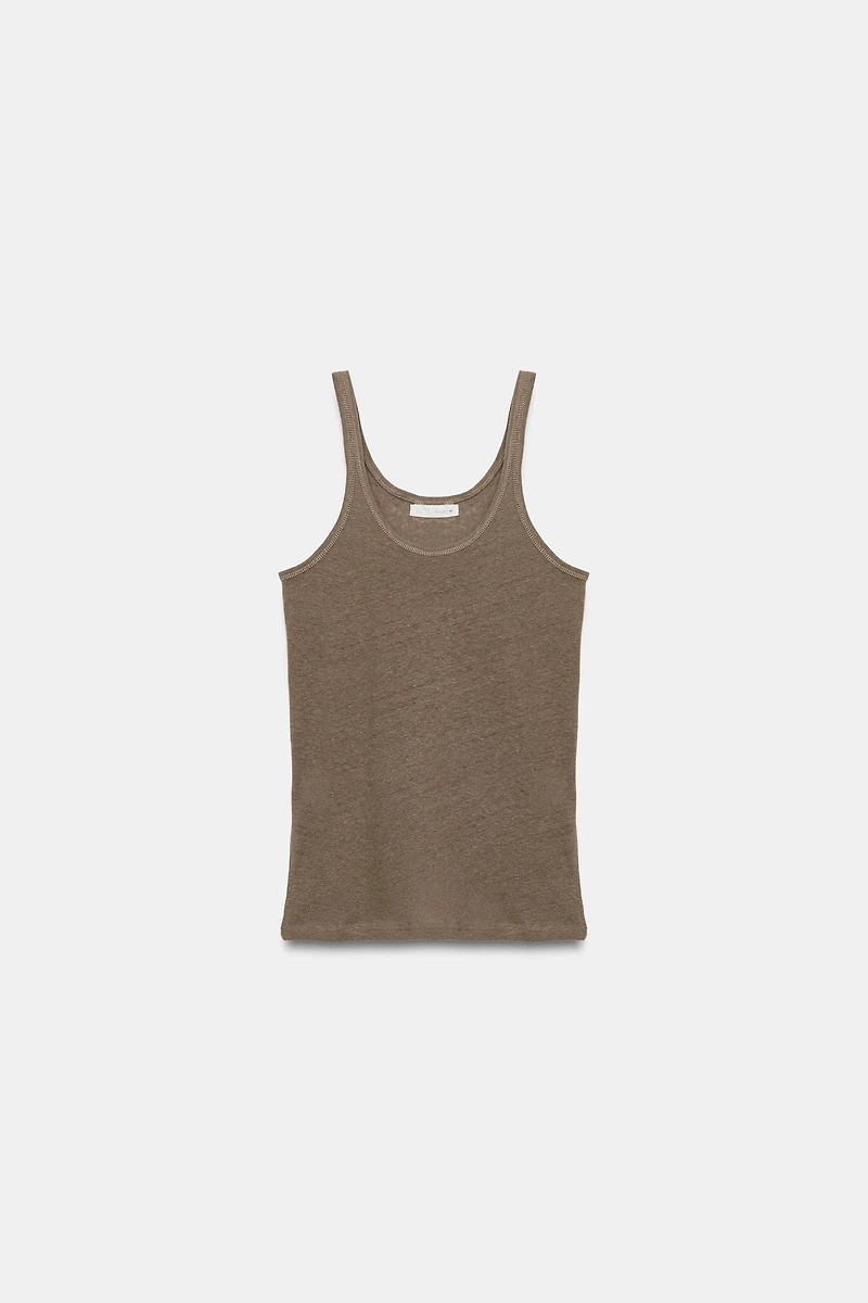 COTTON AND LINEN STRAP TOP