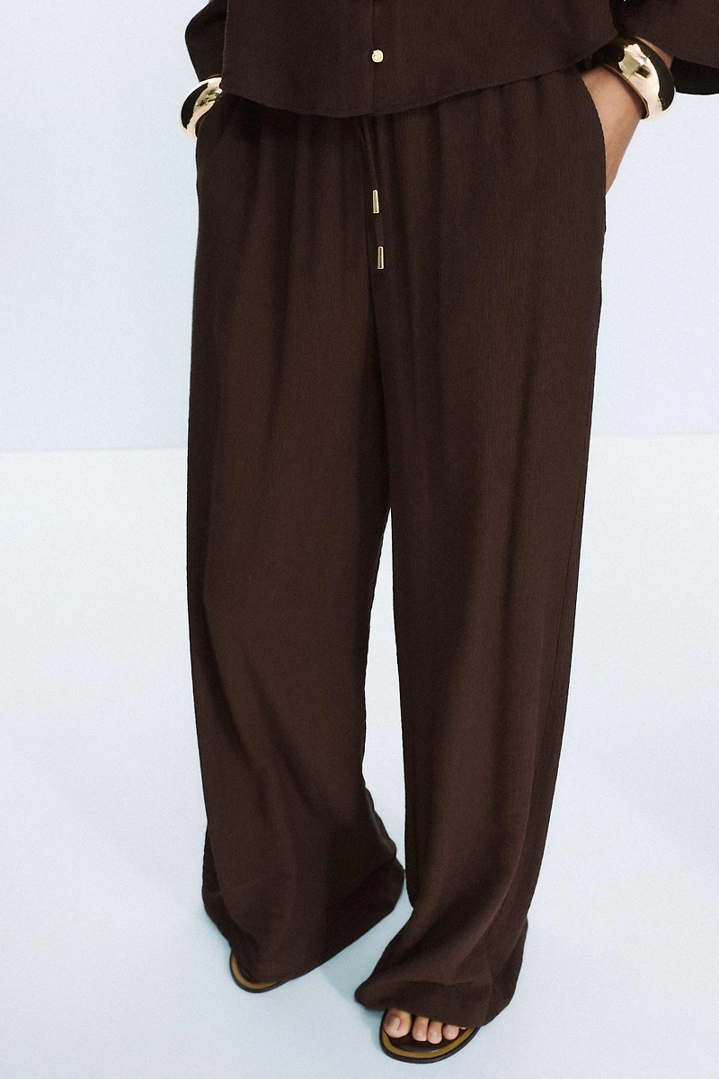 COTTON GAUZE WIDE LEG PANTS