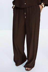 COTTON GAUZE WIDE LEG PANTS