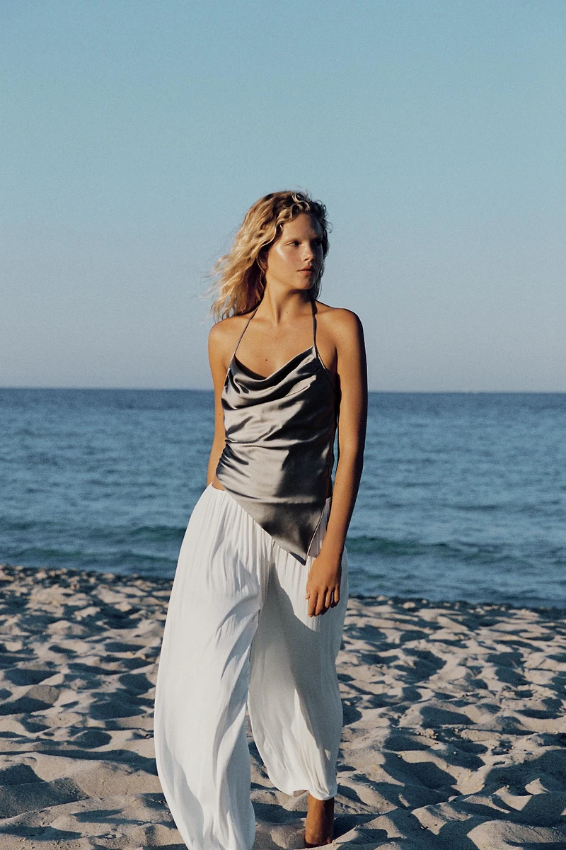 PLEATED SATIN PANTS