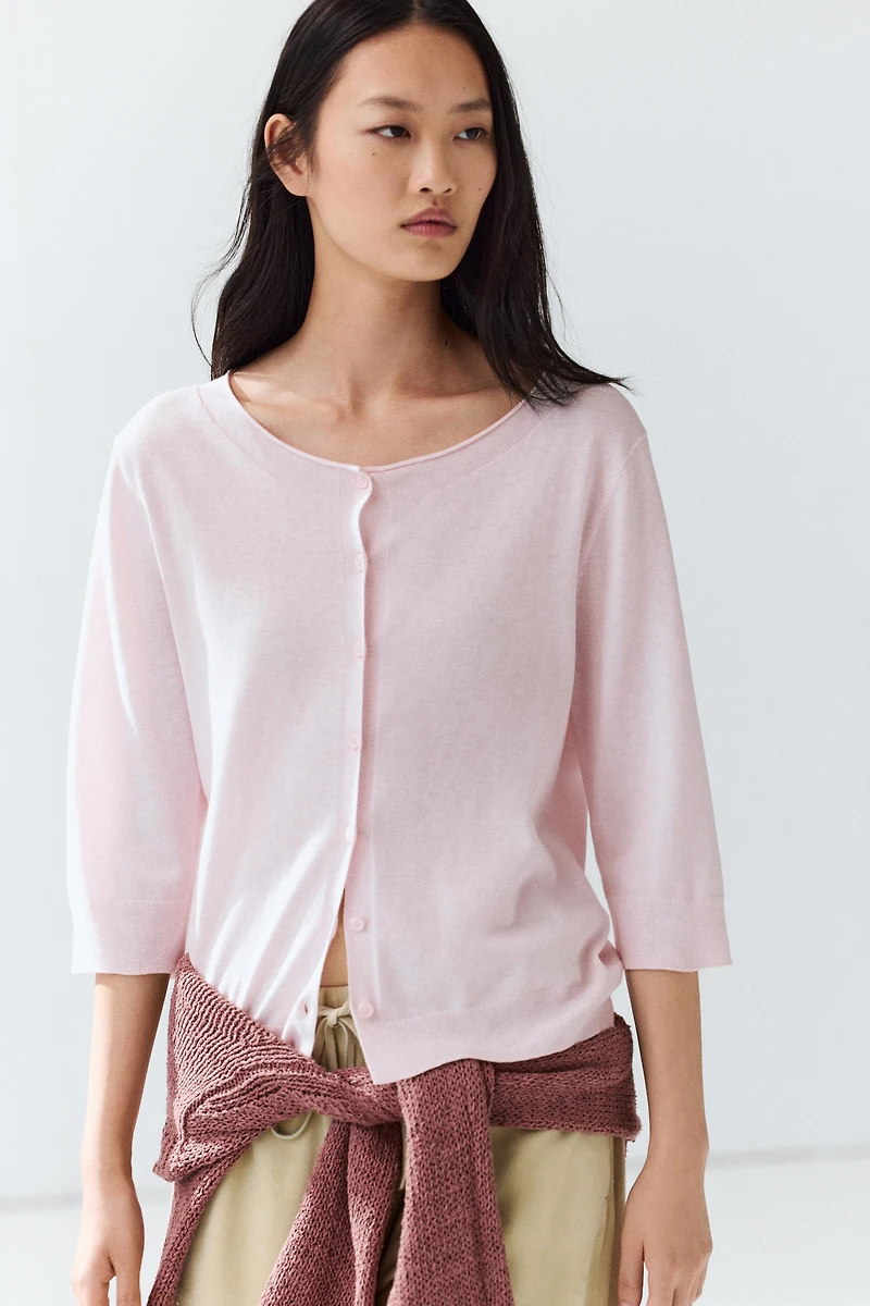Cotton blend boat neck cardigan