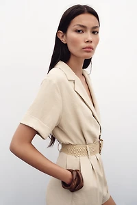 BELTED SHORT SLEEVE JUMPSUIT
