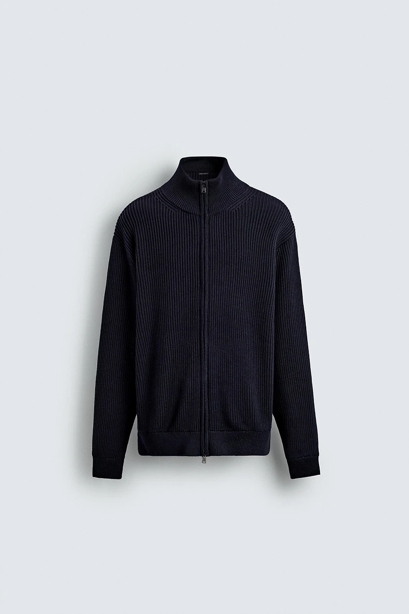 PURL KNIT ZIP-UP CARDIGAN