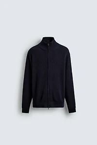 PURL KNIT ZIP-UP CARDIGAN