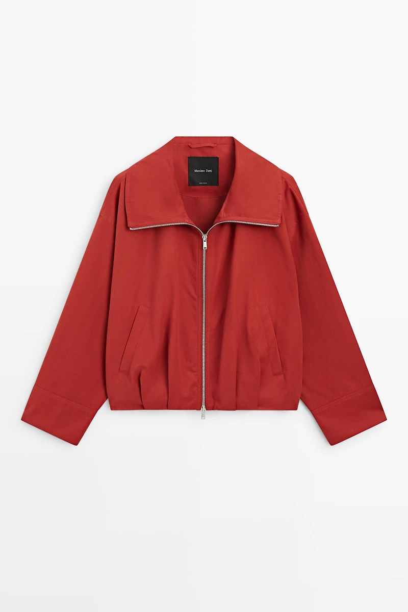 Cotton blend gathered bomber jacket