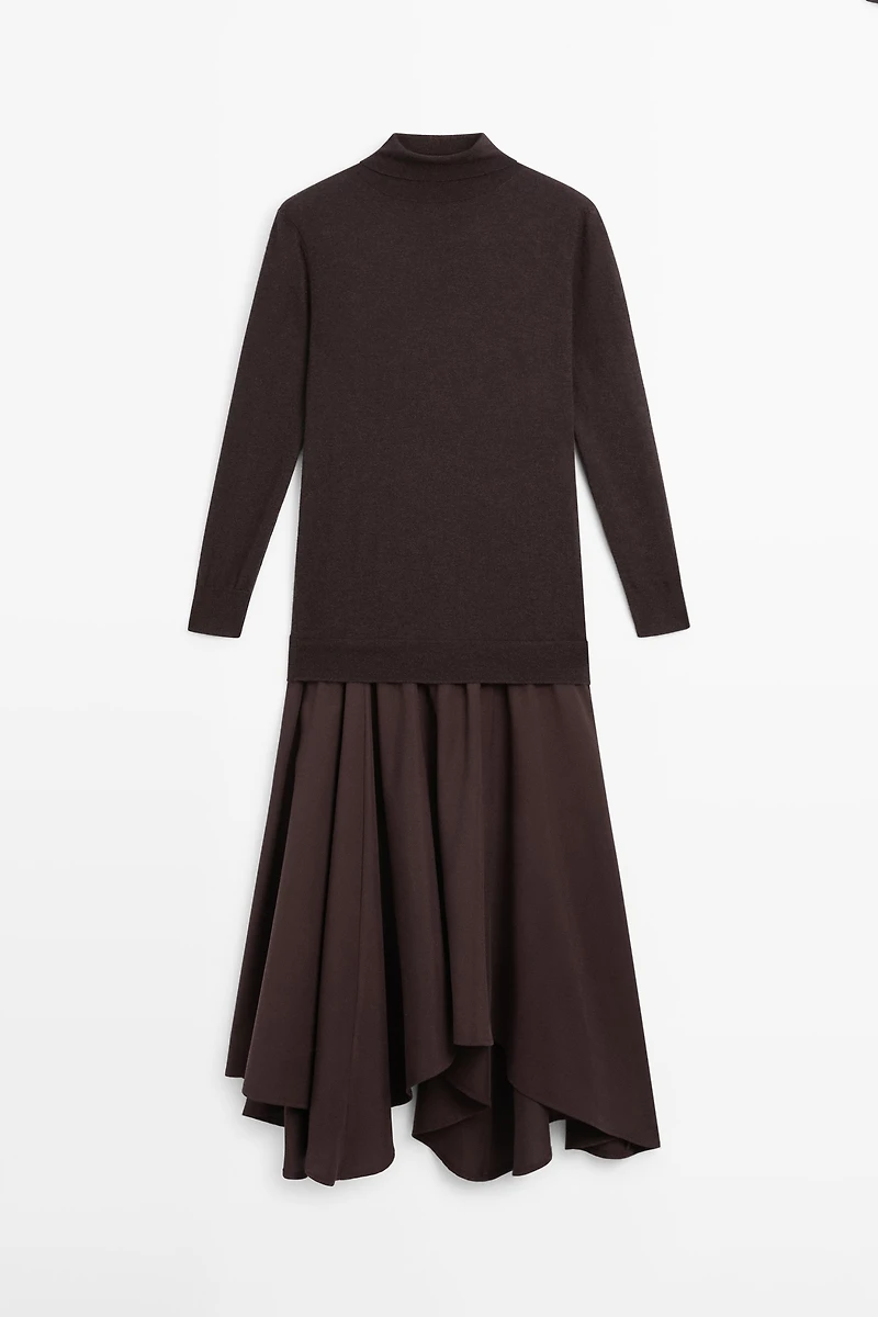 Wool blend knit dress with contrast detail