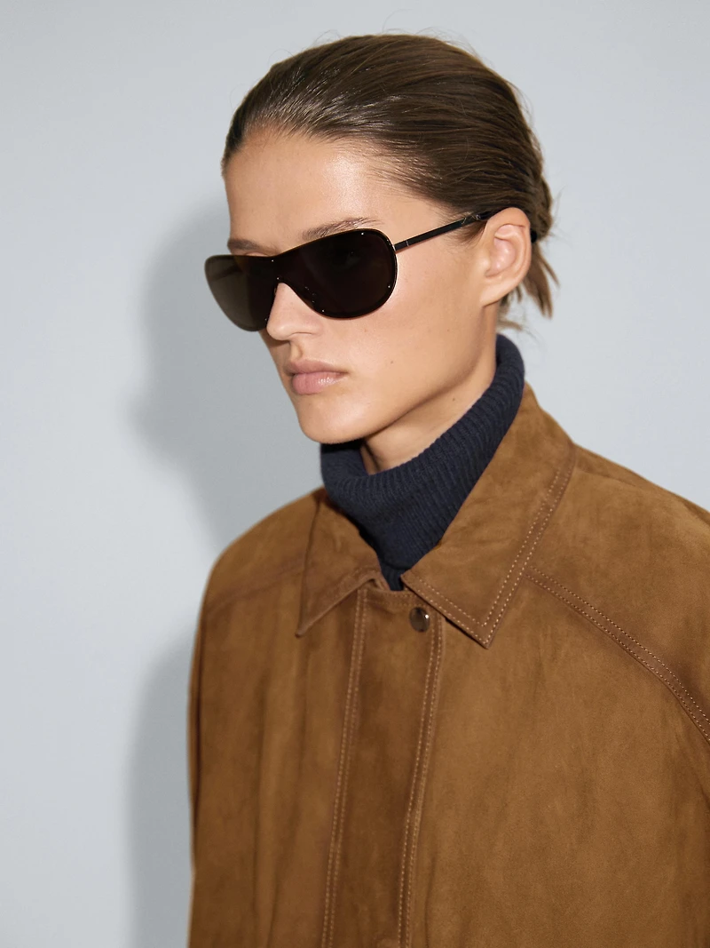 Suede leather bomber jacket with pockets