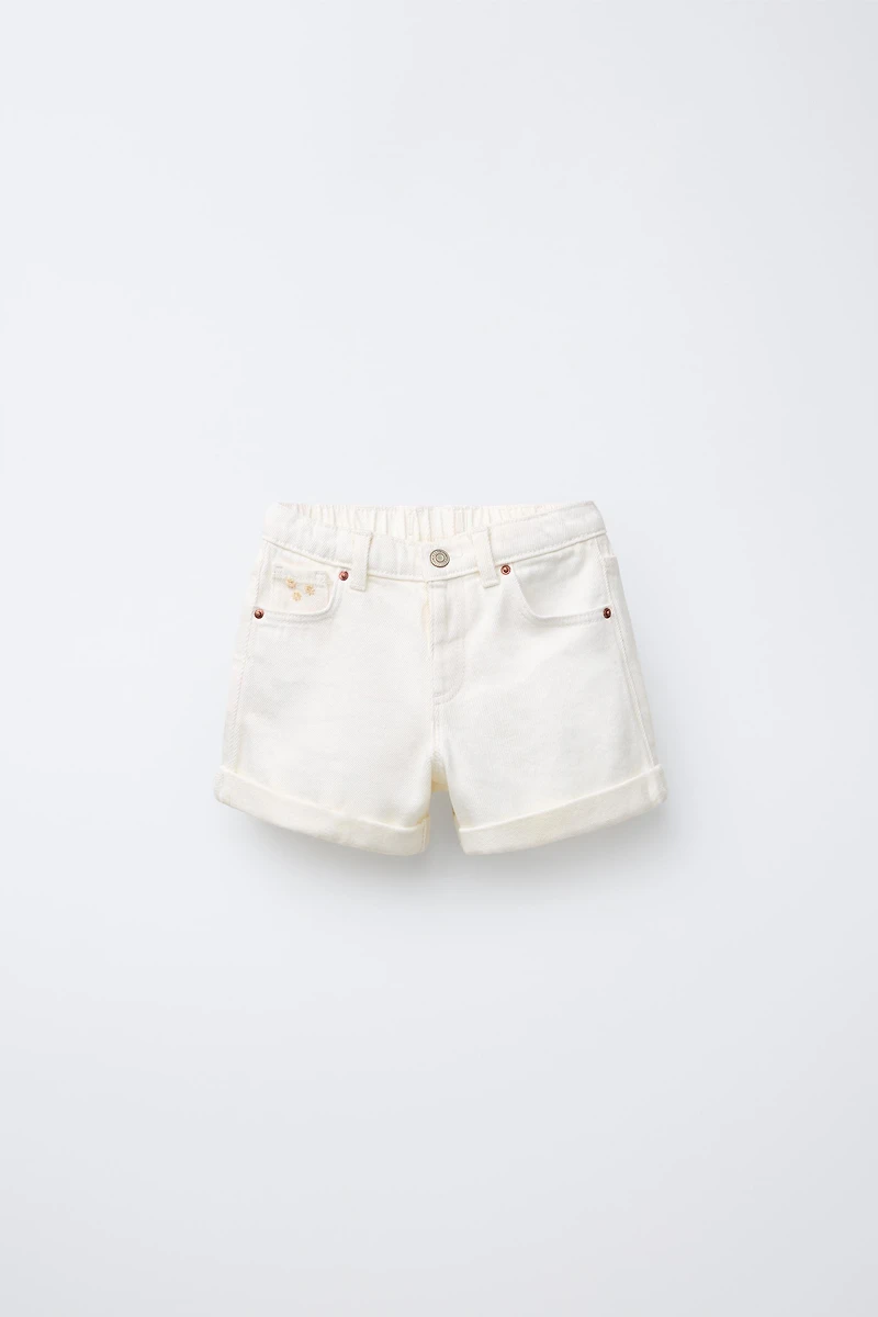 EMBROIDERED FLORAL HIGH WAIST DENIM SHORTS