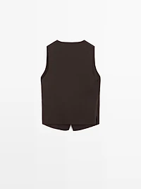 Veste sans manches en maille croisée avec nœud