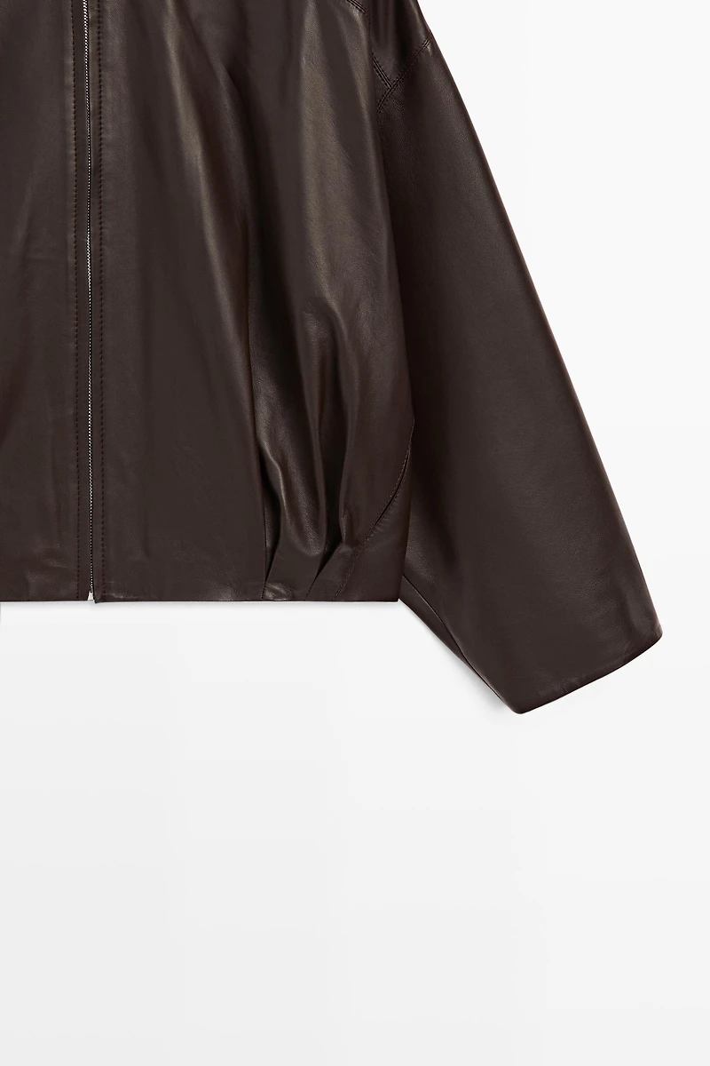 Nappa leather jacket with pleated detail