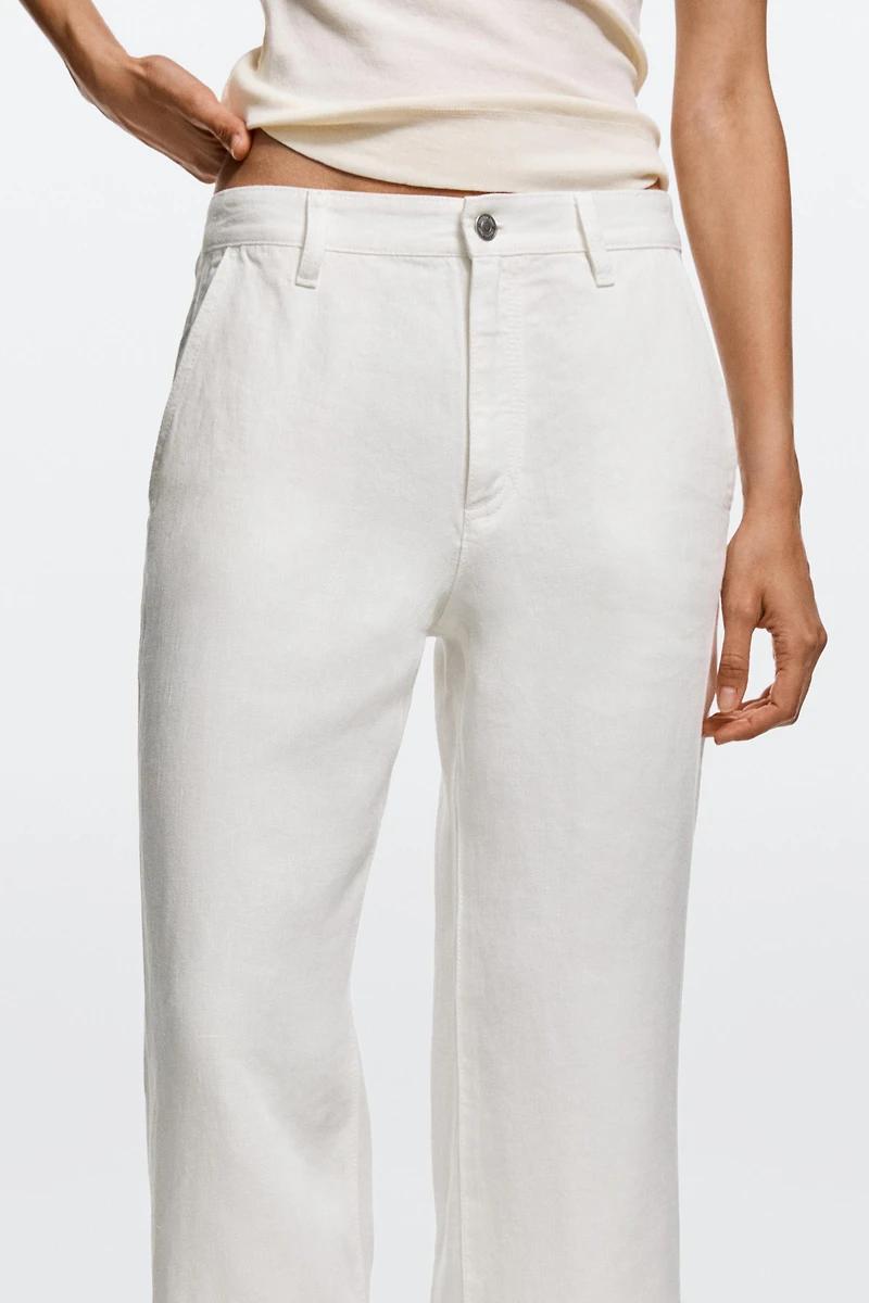 100% linen cropped flare fit pants