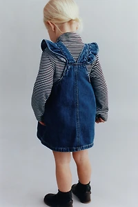 RUFFLE DENIM PINAFORE DRESS AND SHORTS