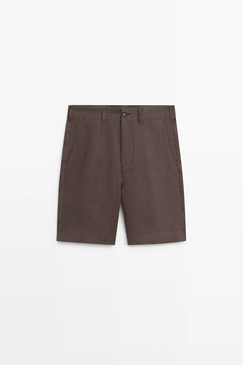 100% linen short Bermuda shorts