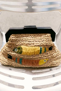 RAFFIA BAG WITH EMBROIDERED FISH