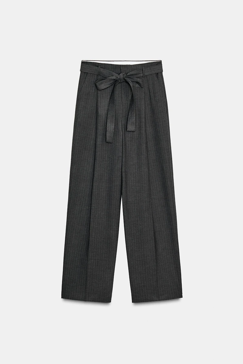 PINSTRIPE BELTED PANTS