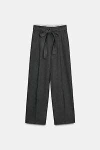 PINSTRIPE BELTED PANTS