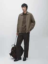 Cotton blend zip-up knit cardigan