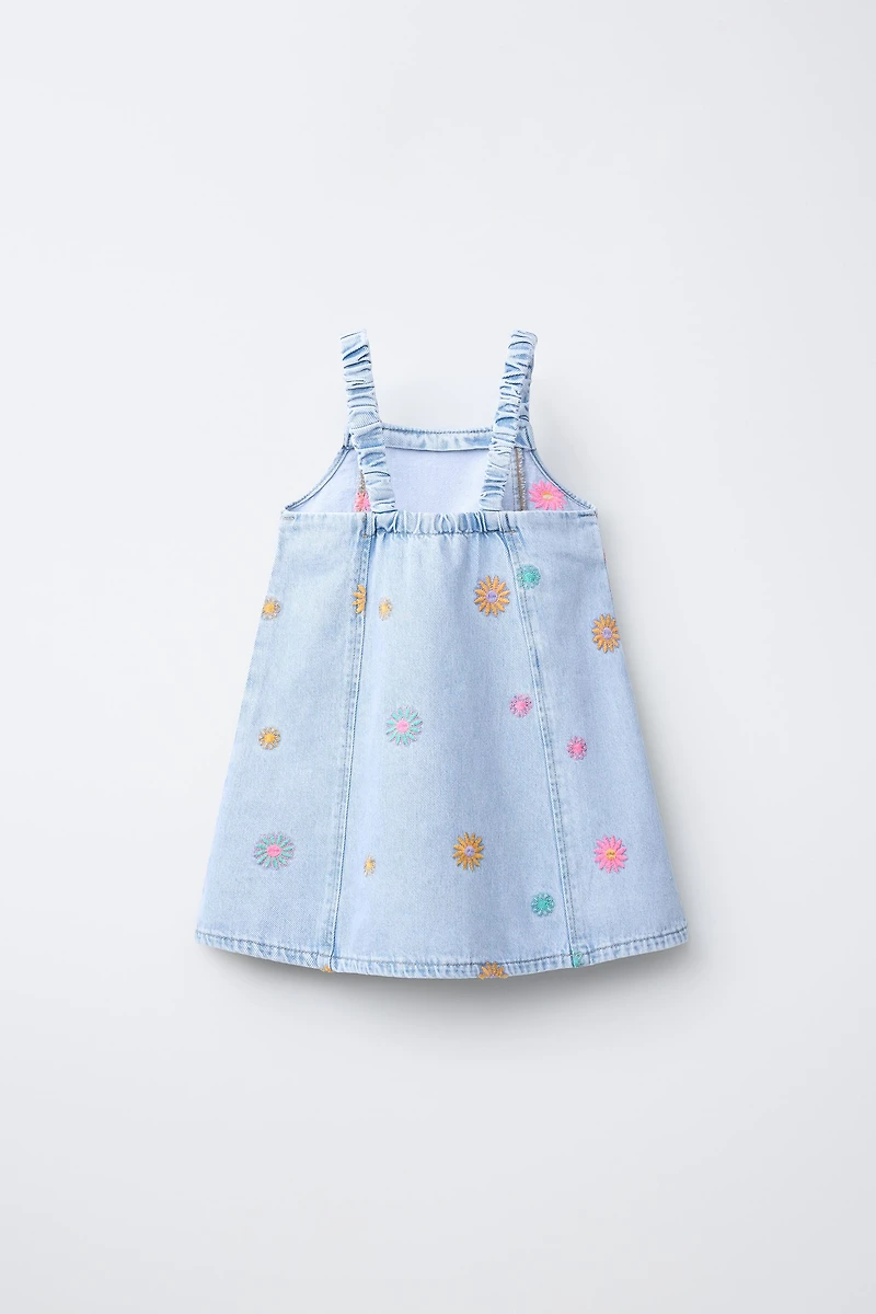 FLORAL EMBROIDERED DENIM DRESS