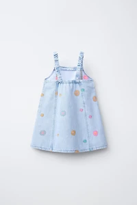 FLORAL EMBROIDERED DENIM DRESS
