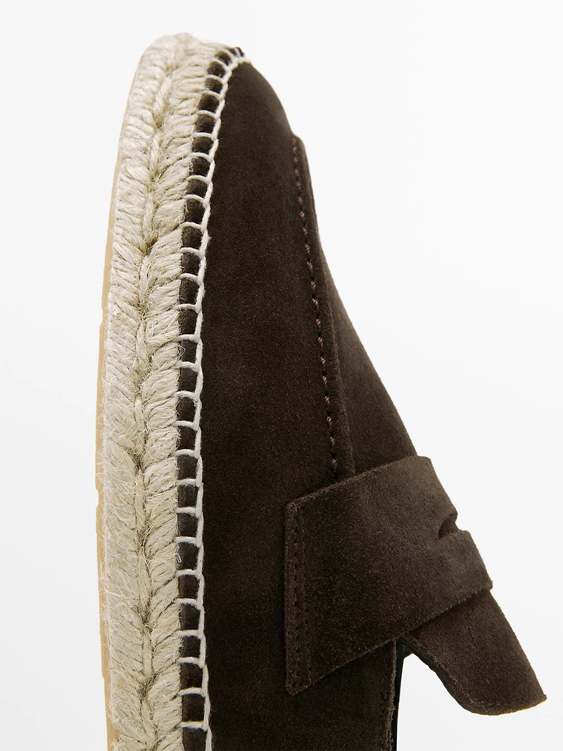 Split leather espadrilles with penny strap