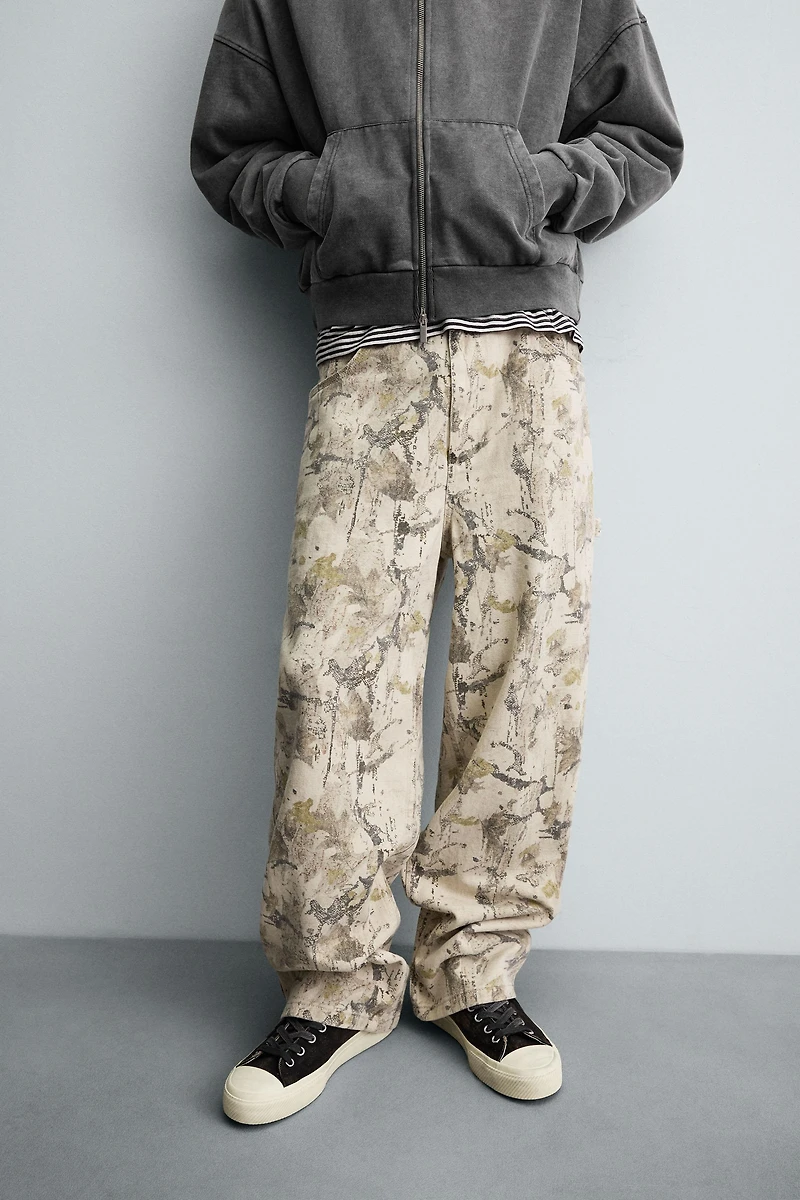 ABSTRACT PRINT BAGGY FIT CARPENTER PANTS
