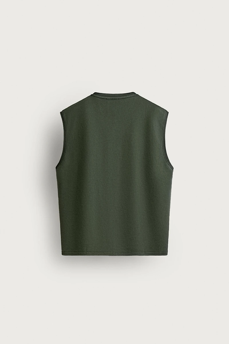 RELAXED FIT EMBROIDERED TEXT TANK SWEATSHIRT