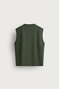 RELAXED FIT EMBROIDERED TEXT TANK SWEATSHIRT