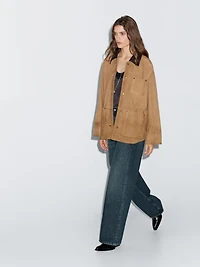 Veste col contrastant en cuir effet daim