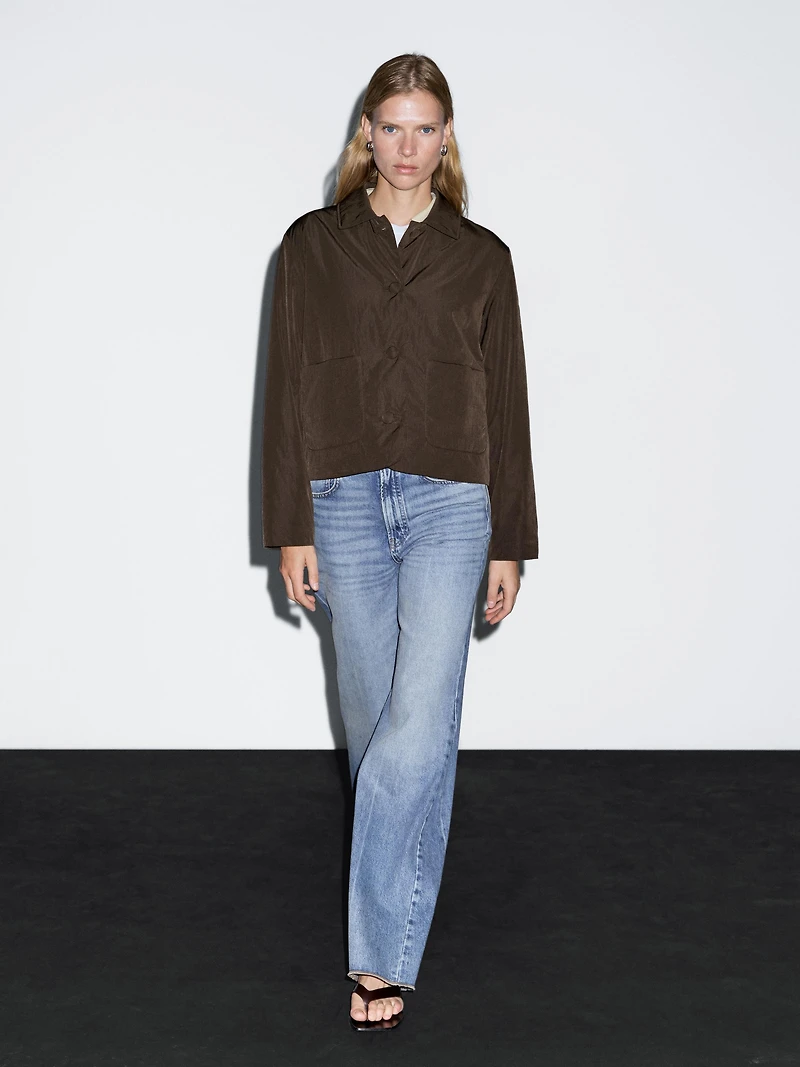 Cropped puffer jacket with covered buttons