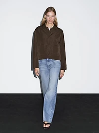 Cropped puffer jacket with covered buttons