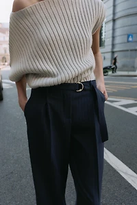 PINSTRIPE BELTED PANTS
