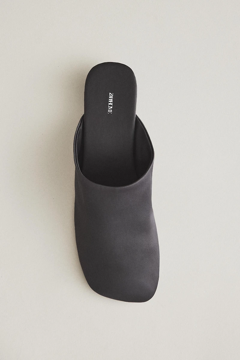 SATEEN HEELED MULES