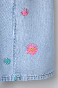 FLORAL EMBROIDERED DENIM DRESS