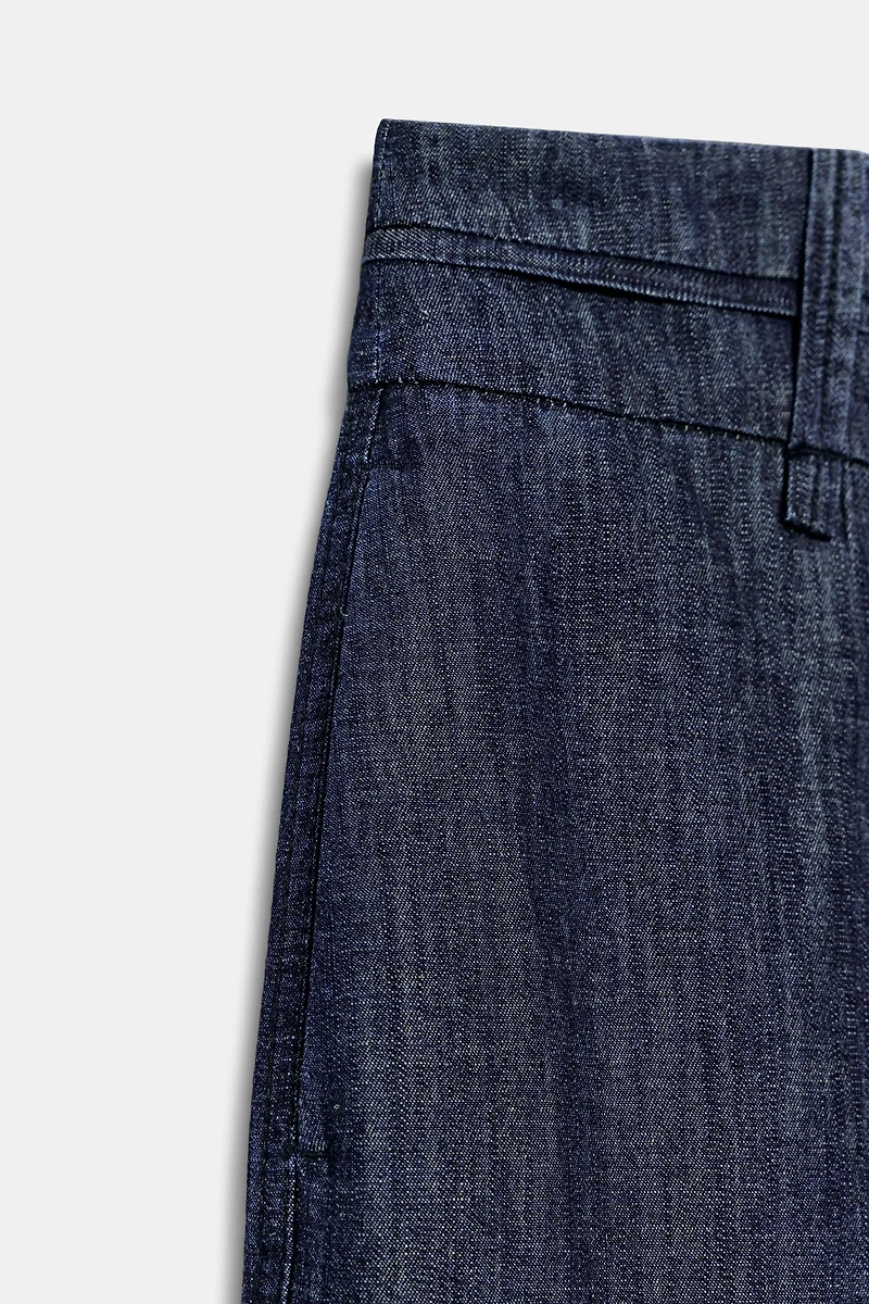WIDE-LEG LINEN BLEND PANTS