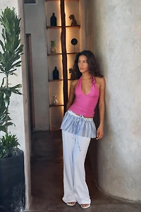STRAIGHT LEG RUFFLE PANTS
