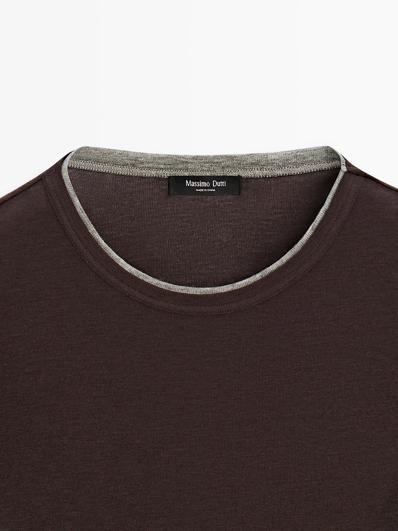 Long sleeve T-shirt with double layer trim