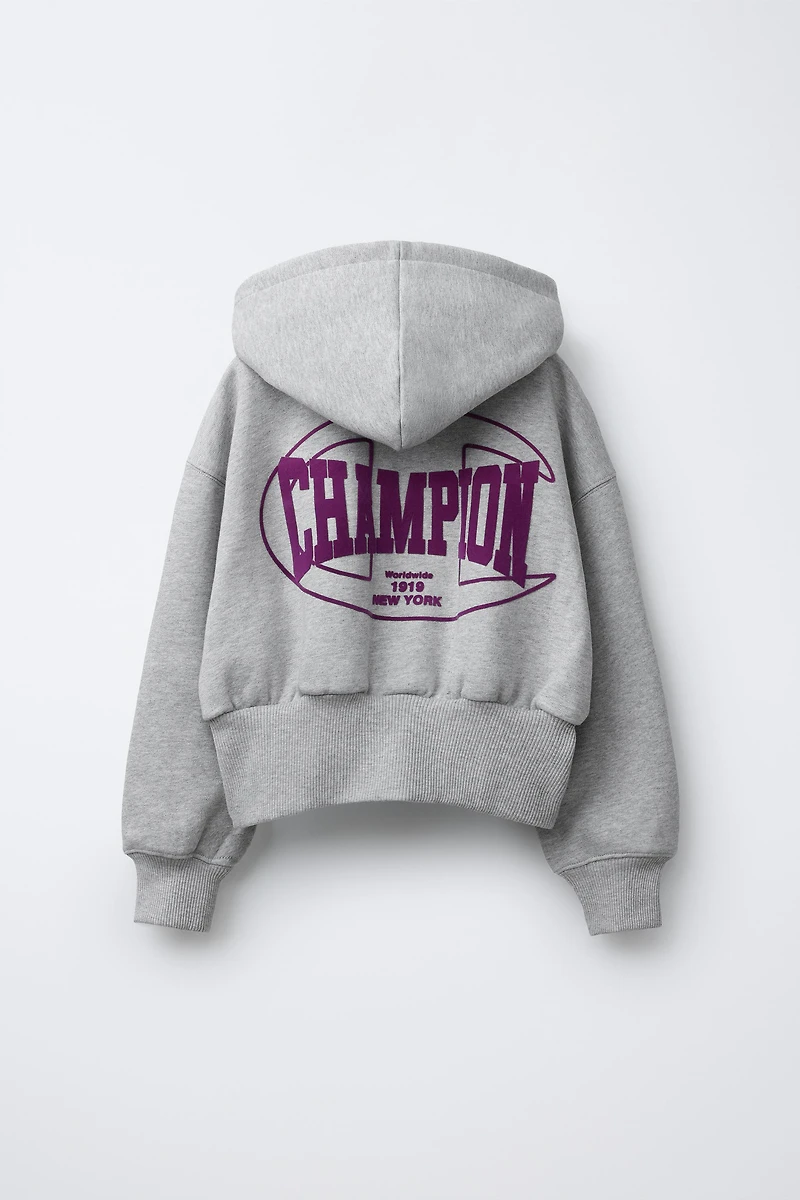 CHAMPION ® X ZARA FLOCKED TEXT ZIP-UP SWEATSHIRT